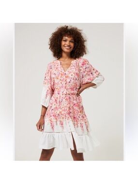 Pink Floral V-Neck Dress